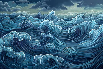 Fototapeta na wymiar Ocean waves, Illustration, background