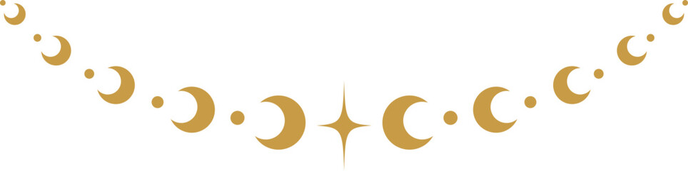 Celestial golden border with stars, moon phases, crescents and dots. Ornate shiny magical isolated clipart for mystic decoration © Svitlana Tolmach 