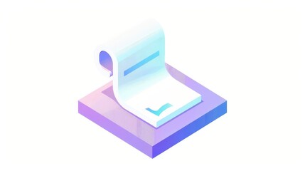 Document confirming payment transaction using an isometric icon of a check - obrazy, fototapety, plakaty
