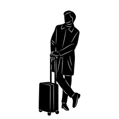 man with suitcase silhouette on white background vector