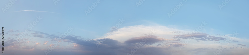 Wall mural panoramic sky with blue and white cloud. natural outdoors cloudscape skyline background