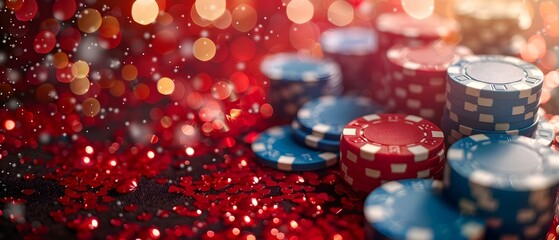 Poker Night Elegance: Chips & Cards Ready for Play. Concept Card Games, Casino Night, Poker Strategies, Winning Hands, Suspenseful Bluffs - obrazy, fototapety, plakaty