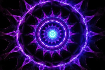 Digital abstract background 3D mandala with purple neon lights, with tech elements.	