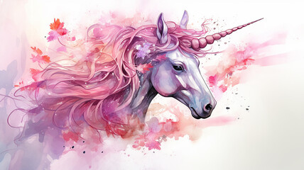 Mythical unicorn is a fabulous creature symbol of purity and grace in pink tones
