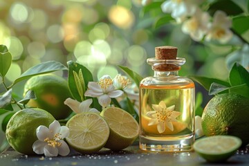 Revitalize with organic lime and jasmine essential oil for aromatherapy and spa treatments.