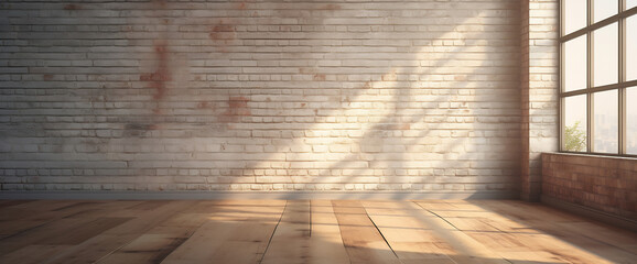 Sunset Glow on Vintage Brick Wall with Wooden Floor