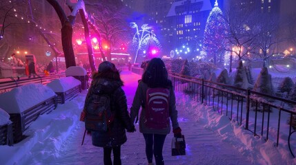 winter christmas holiday. people walking in the city