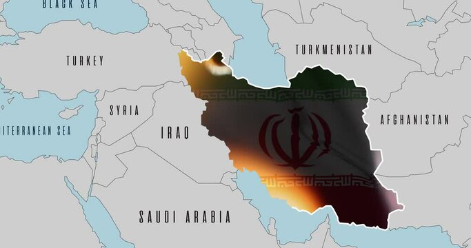National flag of Iran on the map.