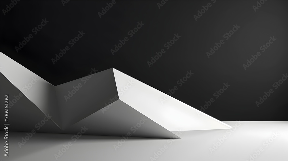 Wall mural white geometric cube on black background minimalist 3d render for digital ads and tech presentations