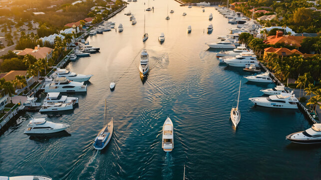 Aerial view of boats and yachts in harbor
