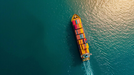 Aerial View Of Container Cargo Ship In Sea