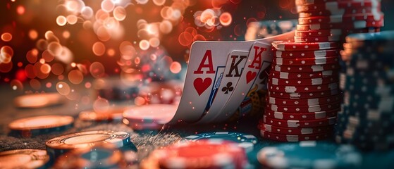 Ace-King: Poker's Powerful Pair Amidst the Glitter. Concept Casino Culture, Winning Hands, Card Game Strategy, High Stakes Betting, Poker Strategies - obrazy, fototapety, plakaty