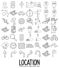Location Doodle vector icon set. Drawing sketch illustration hand drawn line eps10