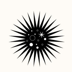 Fototapeta premium Geometry of the Cosmos: A Stark Black Star Cutting Through Space. Minimalist Design Meets Celestial Elegance in Sharp Contrast. An Iconic Symbol of Night, Rendered in Simple, Striking Lines
