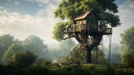 A photo of a Treehouse in Minimalistic Style - obrazy, fototapety, plakaty