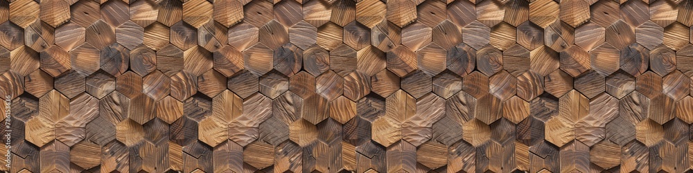 Poster abstract luxurious geometric hexagon wood background banner 3d texture background - brown rustic rou