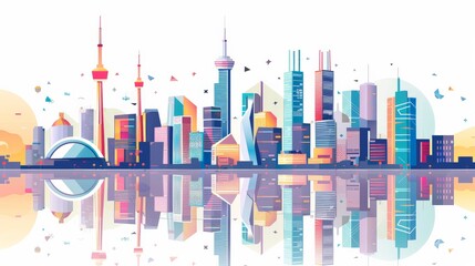 Illustration of a city skyline constructed from geometric shapes