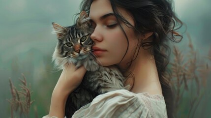 Attractive young lady holding a feline