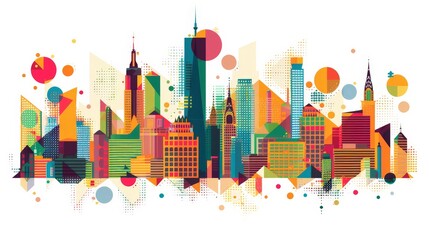 Illustration of a city skyline constructed from geometric shapes