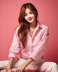 Fototapeta premium Portrait of girl, A woman is wearing a casual clothing and smiling