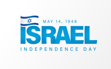 Israel Independence Day - May 14, 1948 lettering banner. 76 years anniversary Yom Ha'atsmaut. Vector illustration - obrazy, fototapety, plakaty