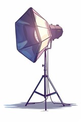 big softbox with a c-stand that has an isolated white background and a whimsical cartoon illustration style