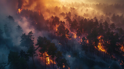 Fototapeta na wymiar Aerial view of wildfire in forest