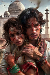 Obraz premium A vibrant Bollywood poster bursting with emotions.