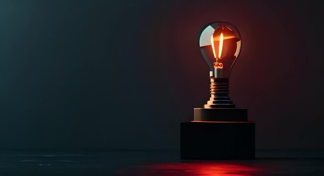 A minimalist trophy in the shape of a light bulb, symbolizing innovative ideas in science, on a dark background