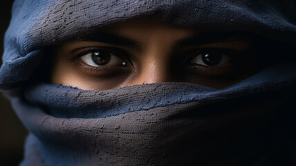 Fototapeta premium women's eyes religious portrait Arabic Islamic style closed face, abstract fictional character