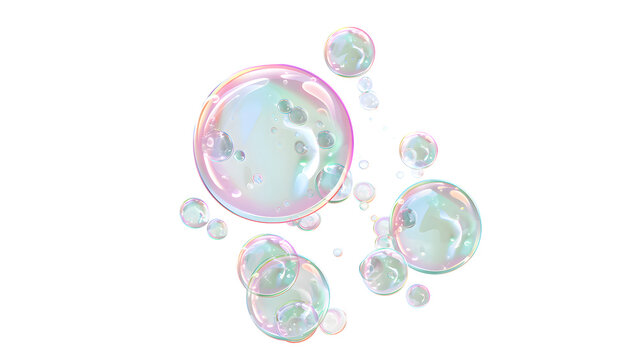 Cartoon drawings group of cute soap bubbles transparent background