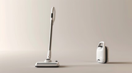 Design of a cordless white vacuum cleaner with handle station.  - obrazy, fototapety, plakaty