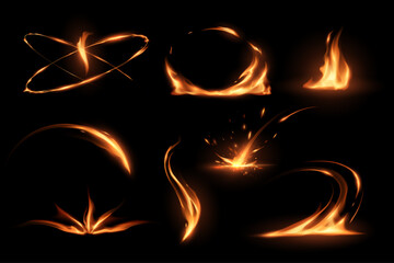 Fire flames set on black background - 786158083