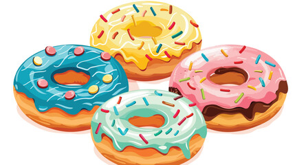 Four tasty flavored donuts with glazing. Flat style illustration