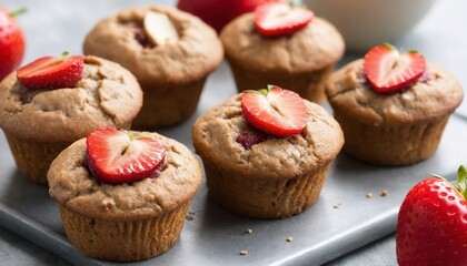 Vegan whole wheat apple muffins with strawberries