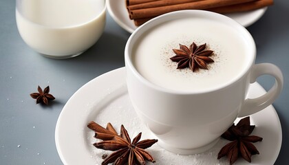 Warm frothy milk with syrup and winter spices