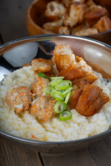 pork meat ball congee with Chinese fried dough