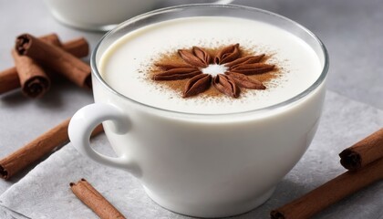Warm frothy milk with syrup and winter spices