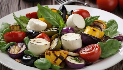 Warm salad with grilled vegetables and mozarella