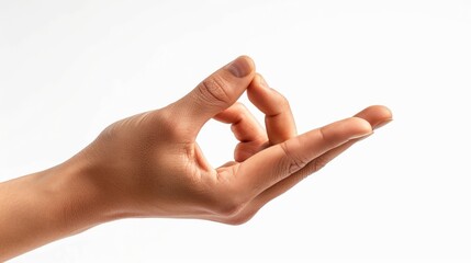 An isolated white background depicts the Brahma mudra, a hand gesture used in yoga.