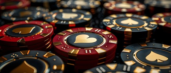 Elegant Casino Chips with Golden Aces - Luxury Betting Concept. Concept Luxurious Casino Setting, High Stakes Gaming, Golden Ace Cards, Upscale Poker Experience