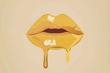 A stylized illustration of lips dripping with honey, evoking sensuality, sweetness, and art. - obrazy, fototapety, plakaty