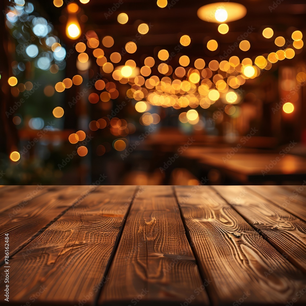 Aufkleber a wooden table with a light shining on it. the light is creating a warm and cozy atmosphere