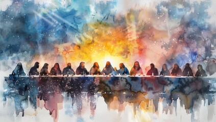 Jesus preached the Lord's Supper with his disciples - obrazy, fototapety, plakaty