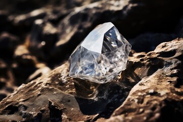 Obraz premium Raw diamond on natural rock outdoor. Mineral crystal. Mineral stone.