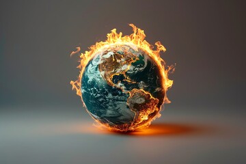 Globe with Europe burning, extreme solar heat, clear background,