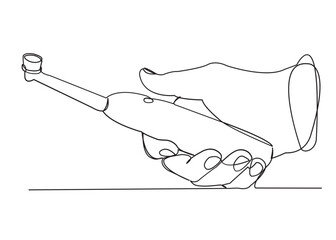 one continuous drawn line of toothbrush in hand hand-drawn picture silhouette.Line art. single line