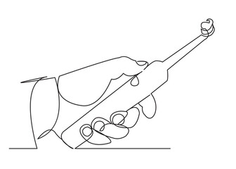 one continuous drawn line of toothbrush in hand hand-drawn picture silhouette.Line art. single line