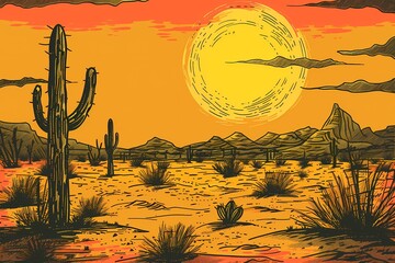 Cartoon Illustration, Desert background, Art - obrazy, fototapety, plakaty