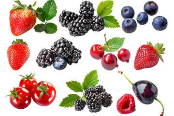 Set fresh berries healthy food fruit with green leaf,
.isolated on white background